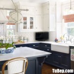 Tủ bếp gỗ Tần Bì màu xanh cho không gian nhỏ – TBT3502