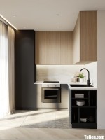 Tủ bếp gỗ MDF xanh kháng ẩm bề mặt phủ Laminate chữ I tiện nghi – TBB4756