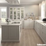 Tủ bếp chất liệu Sồi sơn men trắng kết hợp bàn đảo – TBN8478