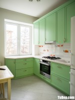 Tủ bếp gỗ Tần Bì thiết kế đơn giản màu xanh sang trọng – TBT4002
