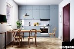 Tủ bếp gỗ MDF xanh kháng ẩm sơn men xanh chữ I thiết kế đơn giản hiện đại – TBB5100