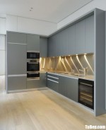 Tủ bếp gỗ MDF xanh kháng ẩm sơn men trắng phong cách hiện đại – TBB5077