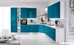 Tủ bếp gỗ MDF xanh chống ẩm bề mặt phủ Acrylic xanh bóng gương hiện đại, độc đáo – TBB5144