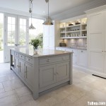 Tủ bếp gỗ Sồi sơn men trắng dạng chữ I + bàn đảo – TBB5200